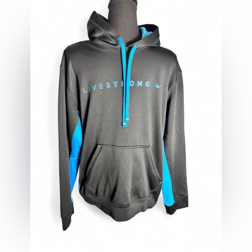 Nike Men's Livestrong Black Hoodie with Blue Highlights Size Medium